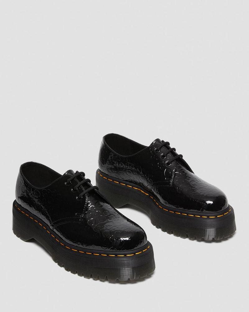 Men's Dr Martens 1461 Leopard Emboss Patent Leather Platform Shoes Black | AU 620JPQ